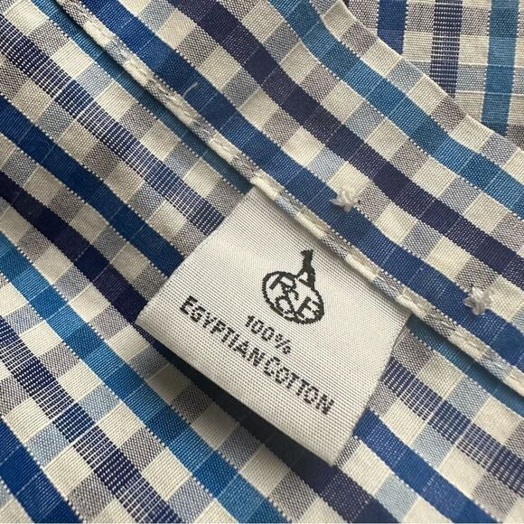 Rhodes & Beckett Navy/White/Blue Plaid Long Sleeve Top in Size 42/16.5 Slim - Picture 3 of 6